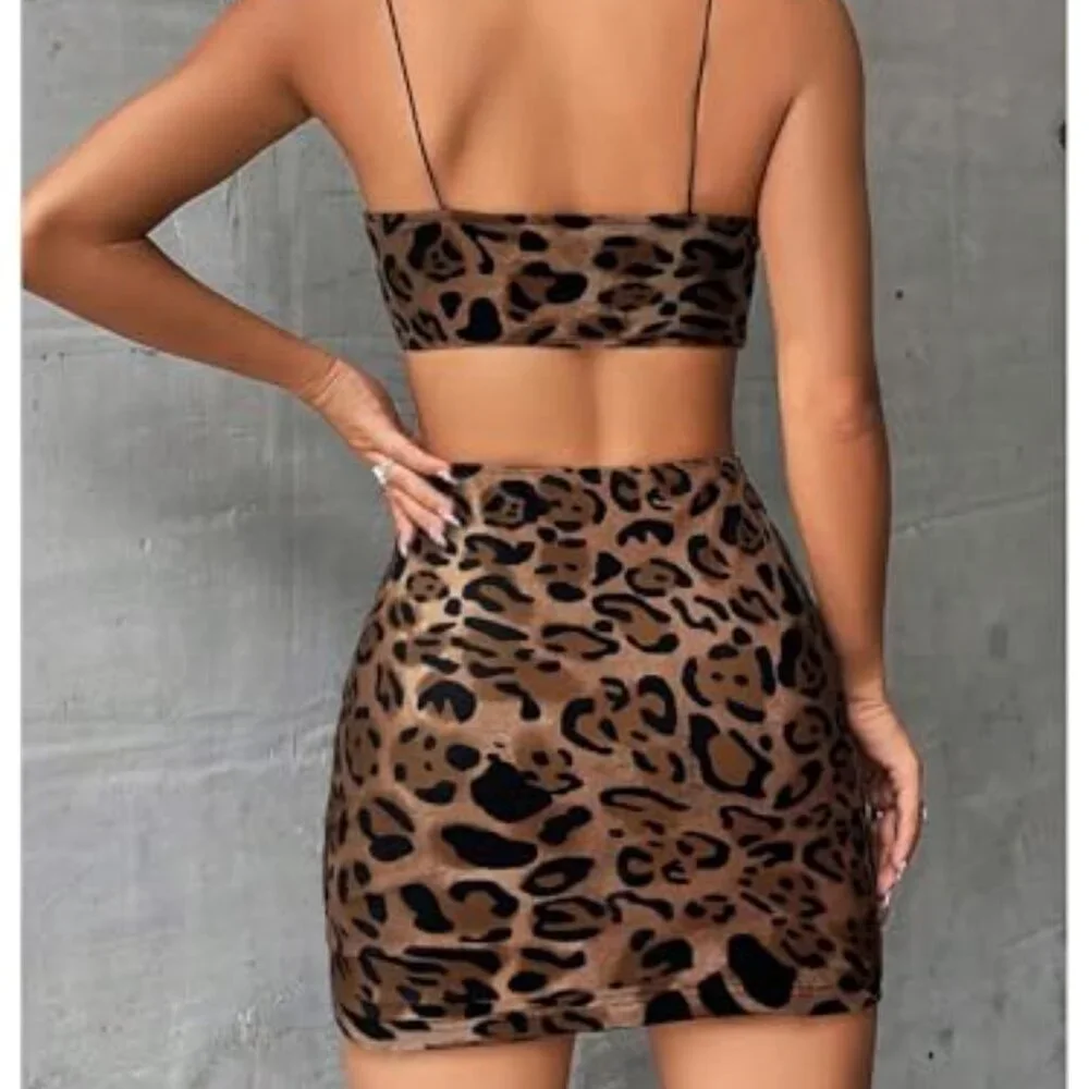 Y2K Leopard Print Cut Out Cami Bodycon Mini Dress Sleeveless Spaghetti Strap_3